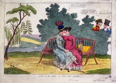 Lady Strachan and Lady Warwick Making Love in a Park, While Their Husbands Look On with Disapproval by James Gillray